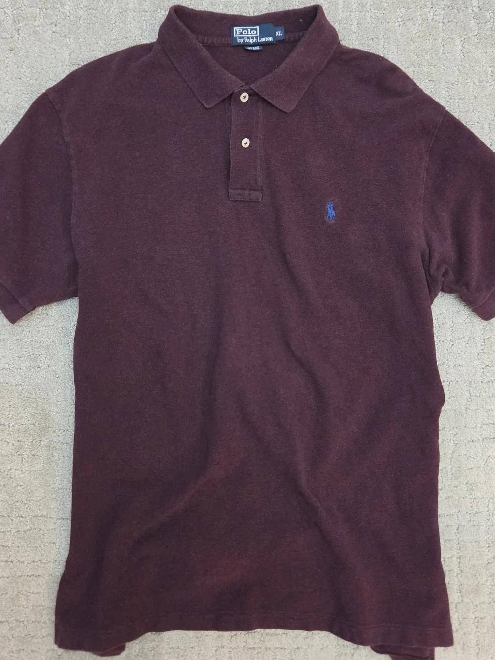 Vintage Ralph Lauren Men's Polo Shirt in Burgundy with Blue Logo